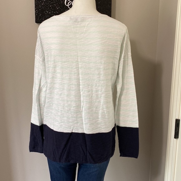 VINCE Womens Long Sleeve Scoop Neck Striped Shirt White Green Cotton Medium - Picture 6 of 9